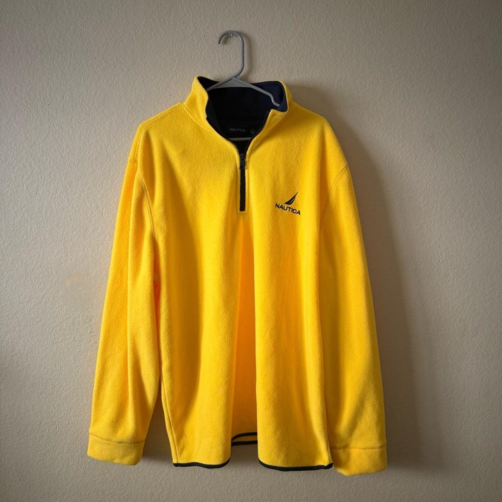 Nautica Men's Bright Yellow Fleece Zip-Up Sweater